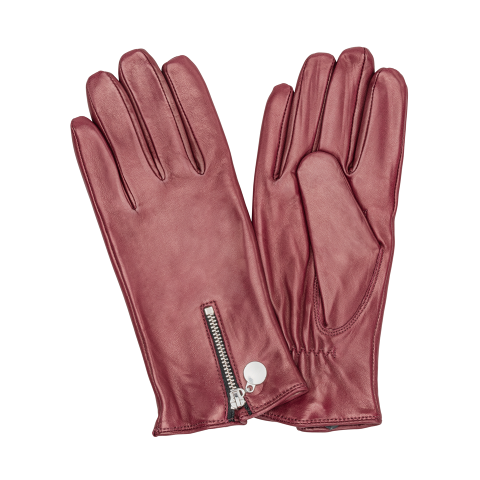 HK Dam skinnhandskar Lammnappa Metalldragkedja Vinröd